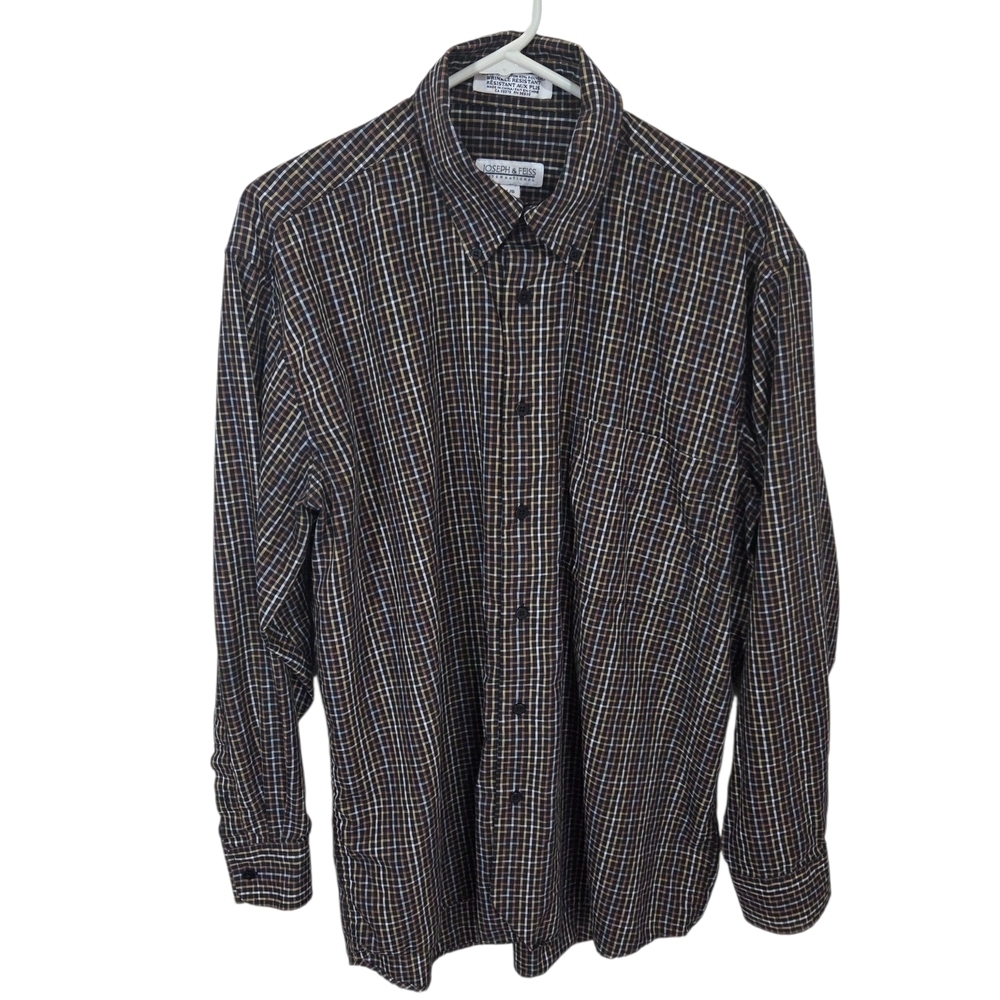 Joseph & Feiss Black and Brown Casual Button Down Shirt Size L